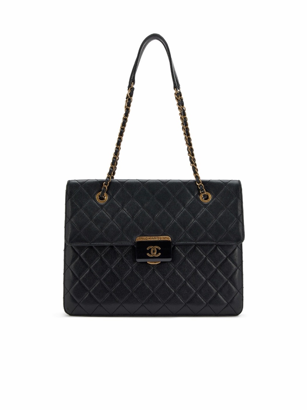 CHANEL Black Quilted Sheepskin Leather Beauty Lock Tote Bag Purse